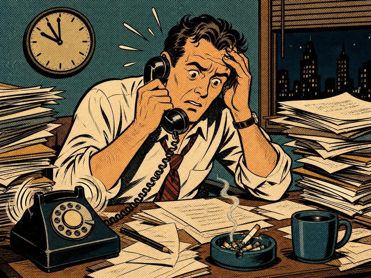 Stressed business owner drowning in work